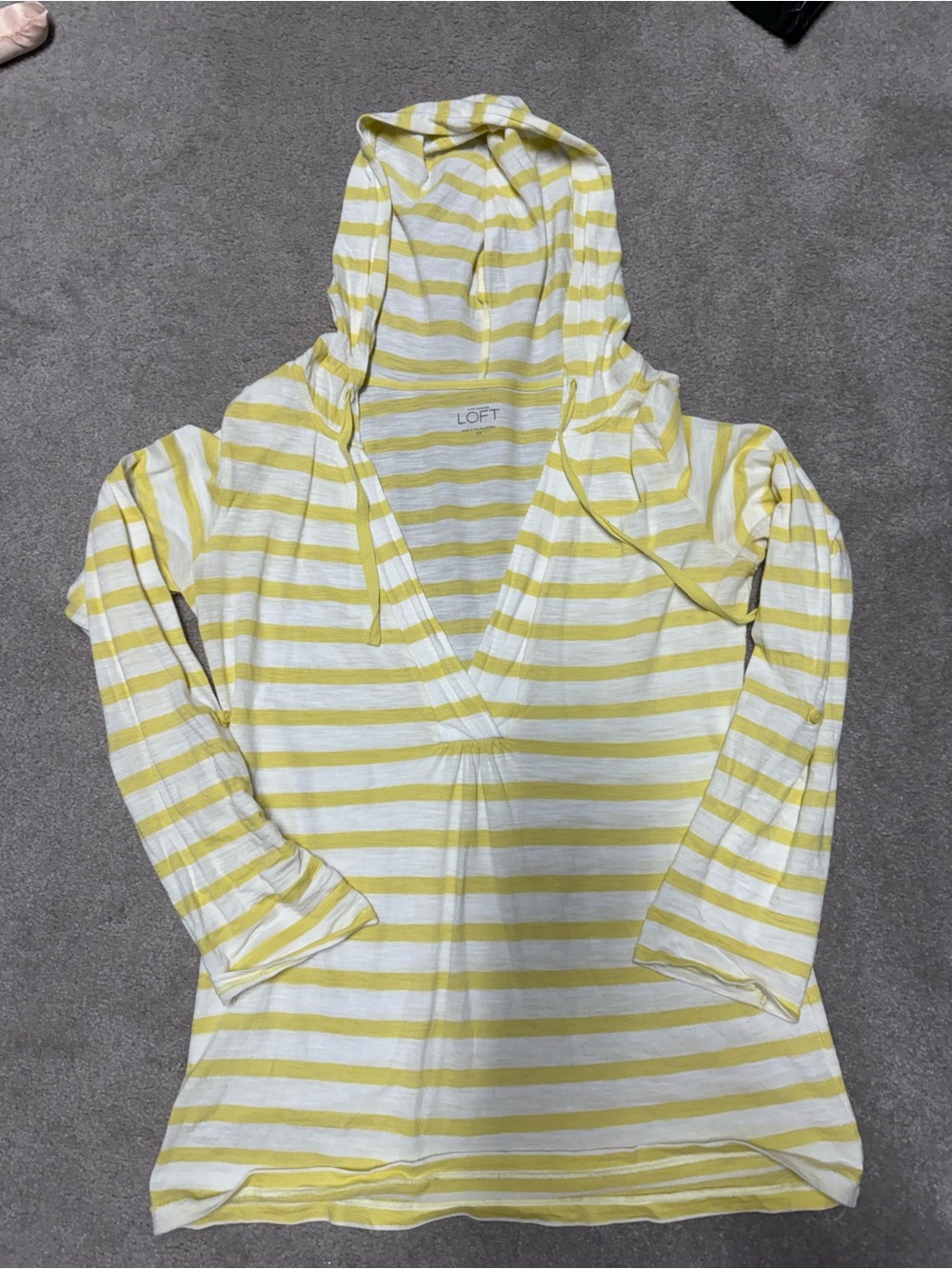 LOFT Yellow and White Striped Hooded Pullover